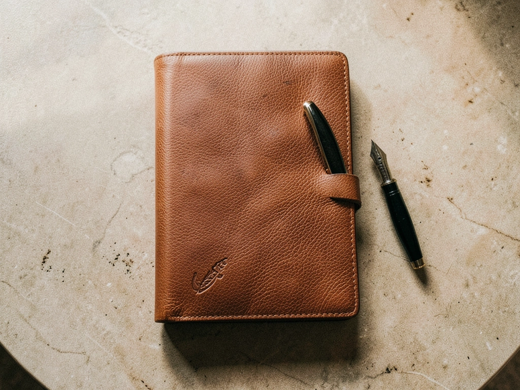 Premium leather accessories in a minimalist setting